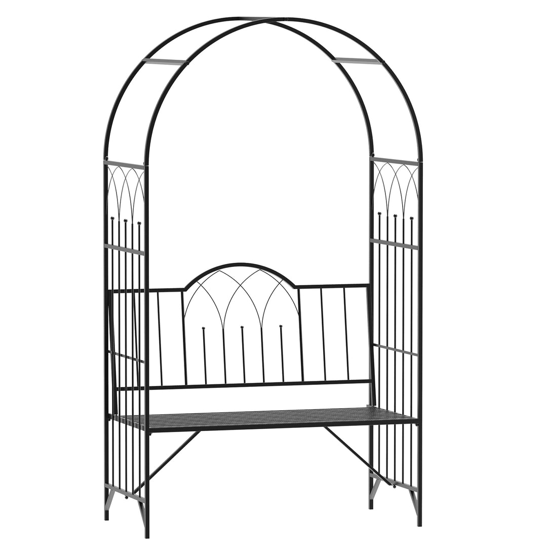 Garden Metal Arch Bench Outdoor Patio Rose Trellis Arbour Pergola for Climbing Plant Antique Style 2-Seater Chair, Black