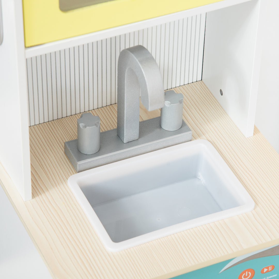 Two Kids Wooden Toy Kitchen Play Cooking Set Pretend Role Playset, with  Sink, Telephone, Storage Basket, for 3-6 Years Old