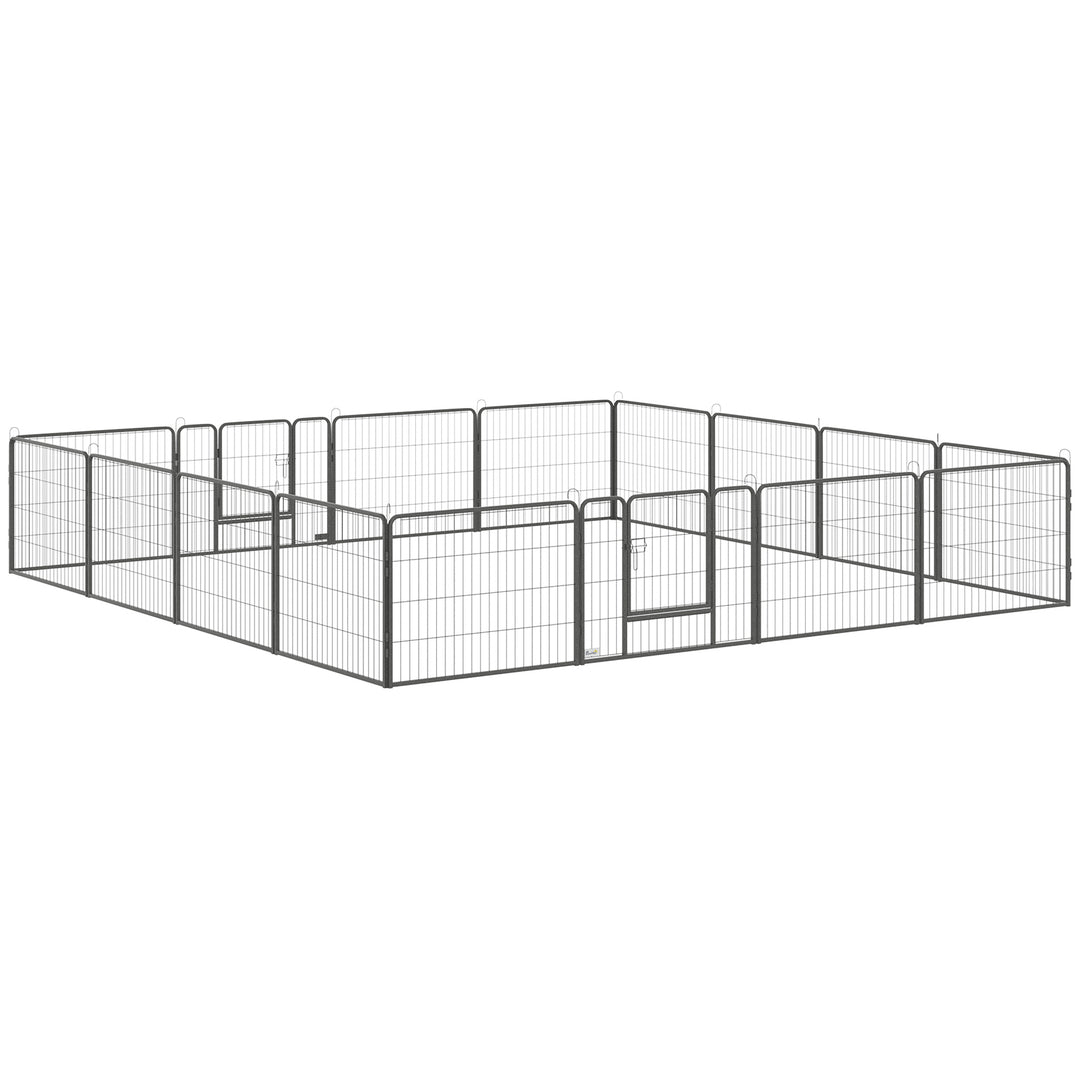 Heavy Duty Dog Pen with 2 Doors, 16 Panels Dog Playpen, Portable Puppy Pen for Indoors, Outdoors, 60H cm