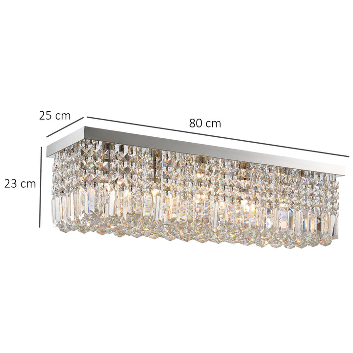 Modern Crystal Ceiling Light Square Crystal Chandelier for Living Room, Dining Room, Hall, E14 Base, Silver, 80 x 25 x 23cm