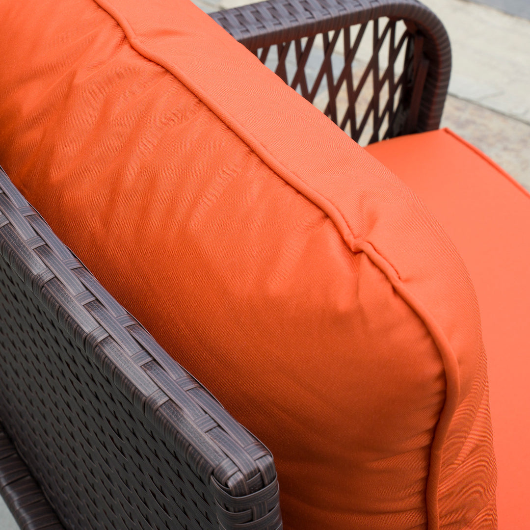 3 Pieces Patio PE Rattan Bistro Set, Outdoor Wicker Coffee Table Armrest Chairs Thick Padded Conversation Furniture for Garden Orange