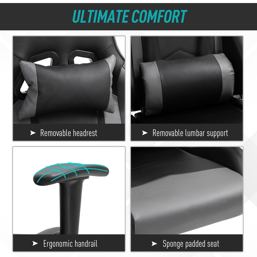 Vinsetto High Back Racing Gaming Chair Reclining 360° Swivel Rocking Height Adjustable with Pillow and Build-in Lumbar Home Black PU Leather