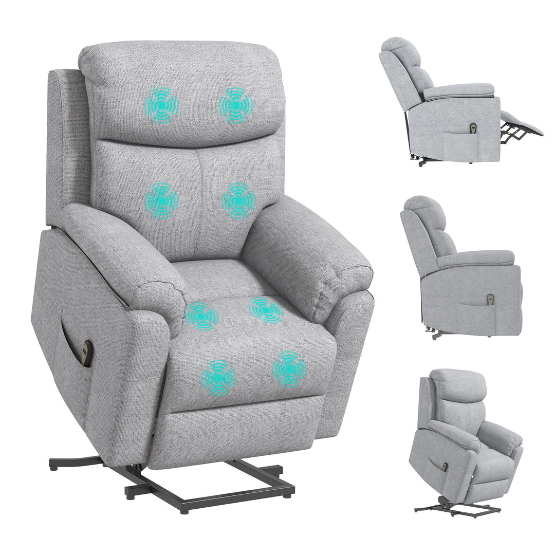 Power Lift Chair Electric Riser Recliner for Elderly, Linen Fabric Sofa Lounge Armchair with Remote Control and Side Pocket, Grey