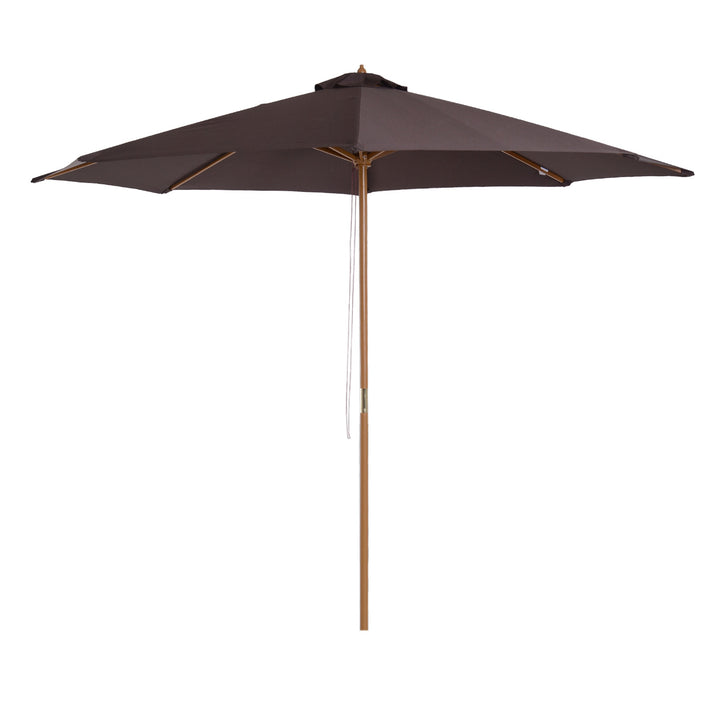 Outsunny ⌀3m Bamboo Wooden Market Patio Umbrella Garden Parasol Outdoor Sunshade Canopy, 8-ribs,Coffee