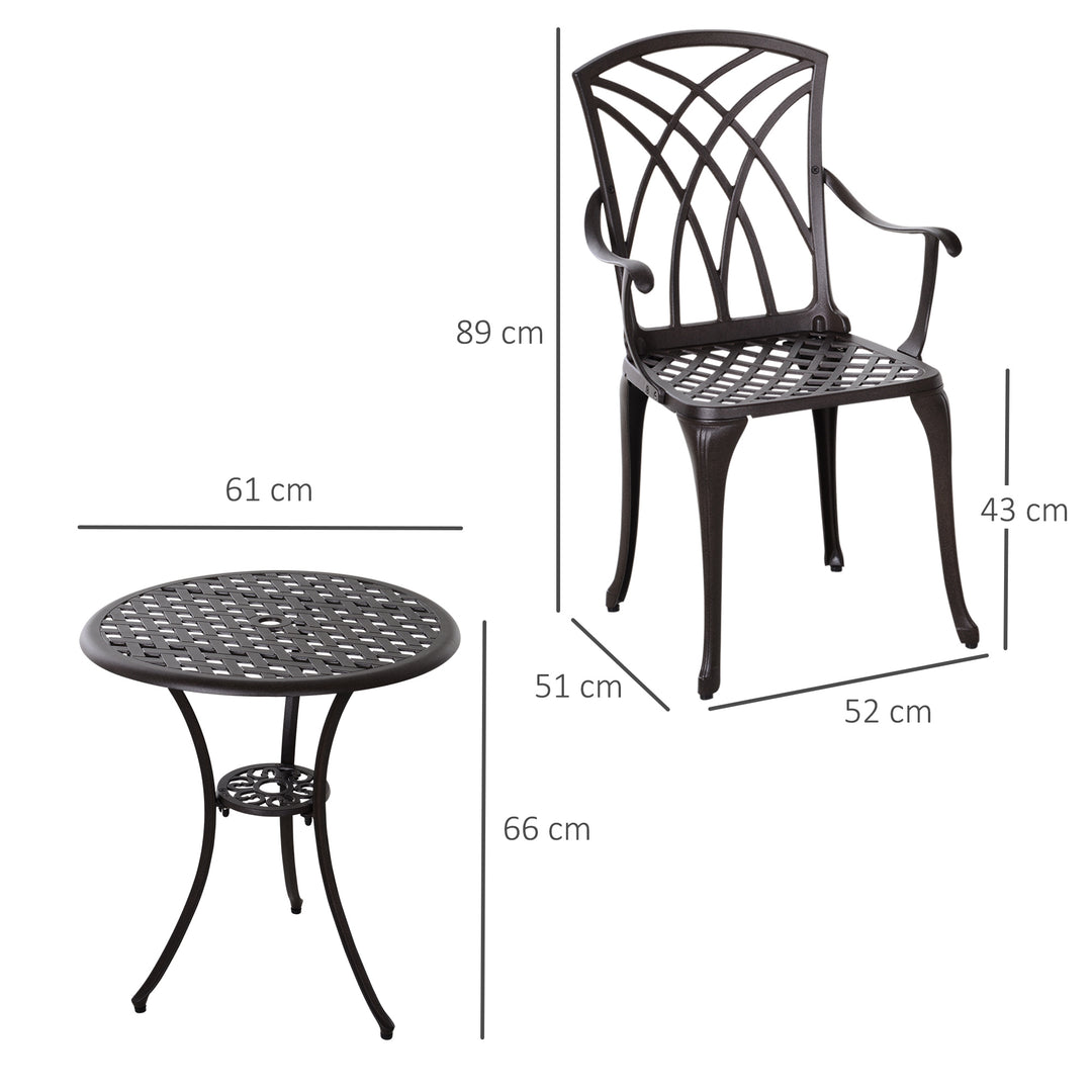 Patio Cast Aluminium 3 PCS Bistro Set Coffee Table & 2 Chairs Set Outdoor Garden Furniture Set