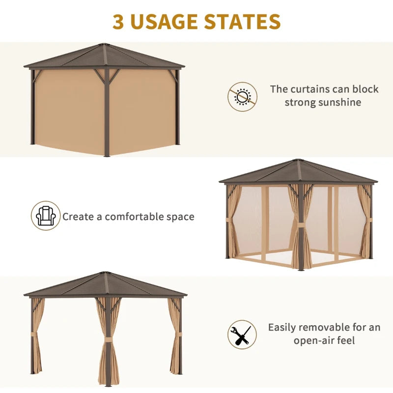Steel Hardtop Gazebo Patio Tent Outdoor Sun Shelter Aluminum w/ Curtain