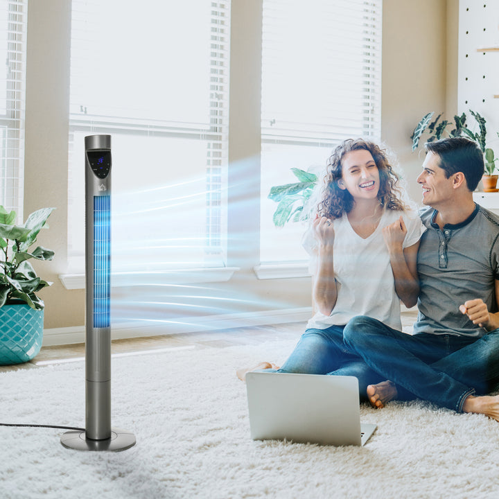 HOMCOM 46" Tower Fan Cooling with Ionizer, Air Filter, Oscillating, 3 Speed, 12h Timer, Remote Controller, for Bedroom, Grey