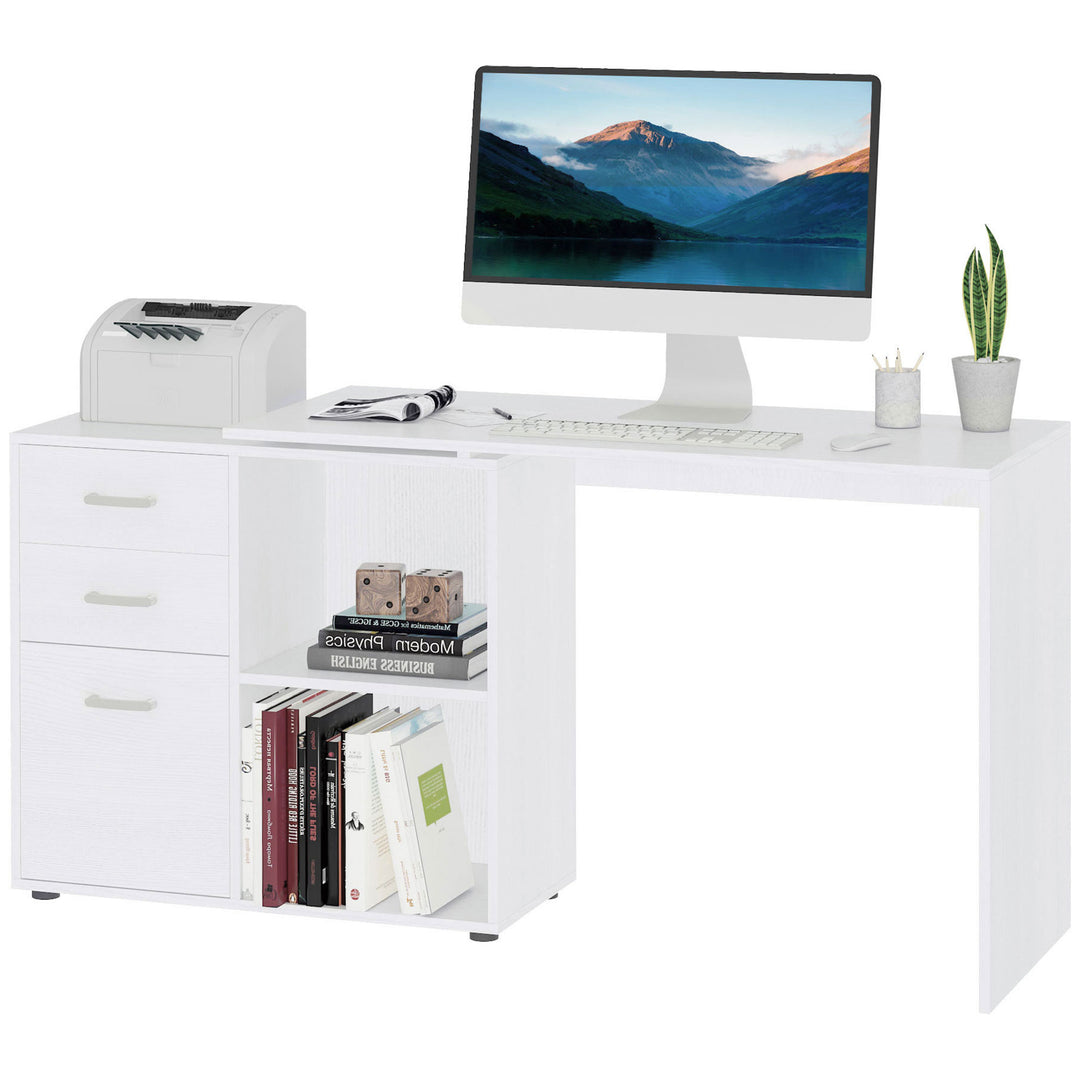 Computer Desk Table Workstation Home Office L Shape Drawer Shelf File Cabinet White