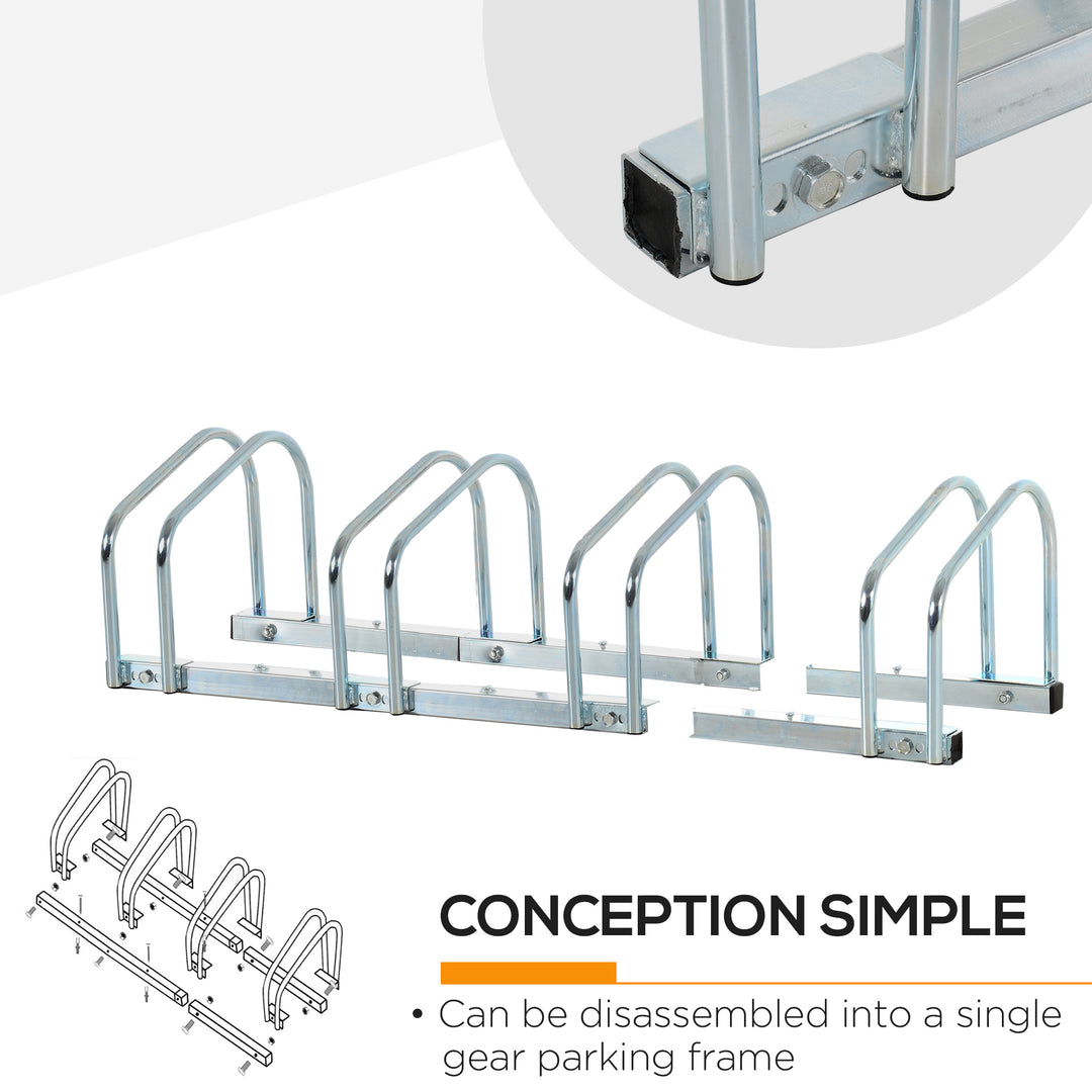 HOMCOM Bike Stand Parking Rack Floor or Wall Mount Bicycle Cycle Storage Locking Stand (4 Racks, Silver)