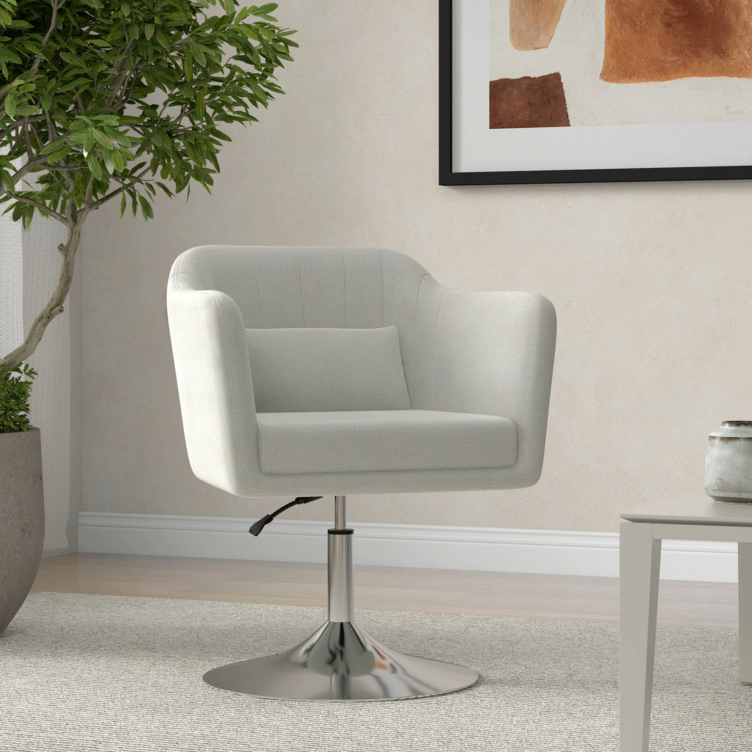 Modern Accent Chair with Swivel Base, Height Adjustable Arm Chair with Pillow for Living Room, Bedroom, Cream White