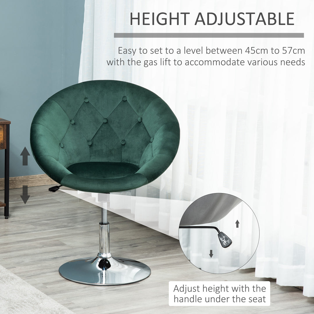 Modern Dining Height Bar Stool Velvet-Touch Tufted Fabric Adjustable Height Armless Tub Chair with Swivel Seat, Green