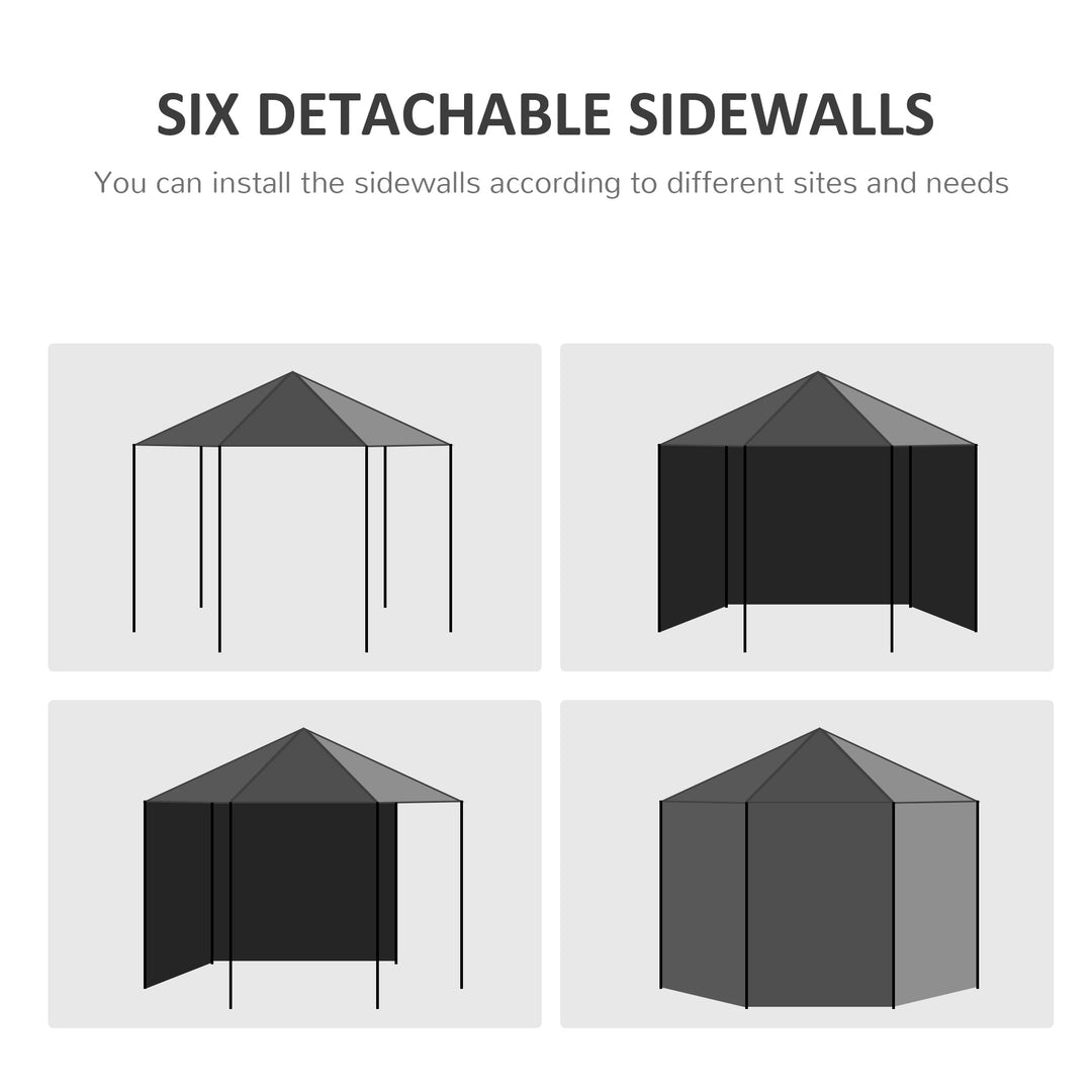 Outsunny 4m Canopy Rentals, Hexagonal Gazebo Canopy Party Tent with 6 Removable Side Walls for Outdoor Event with Windows and Doors, Black