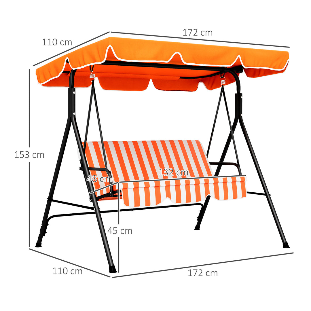 3 Seater Canopy Swing Chair Garden Rocking Bench Heavy Duty Patio Metal Seat w/ Top Roof - Orange