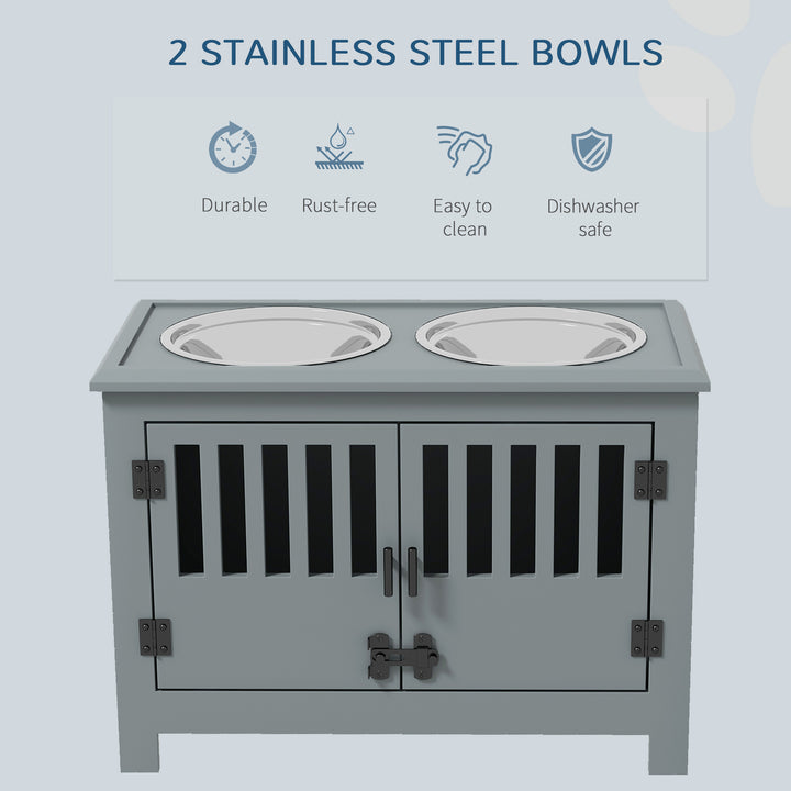 Raised Dog Bowls & Pet Feeding Station, Storage Cabinet-Grey