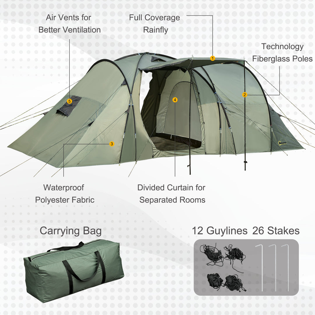 5 Man Camping Tent Camping Gazebo Garden Tent w/ Rainfly 3 Rooms Carry Bag