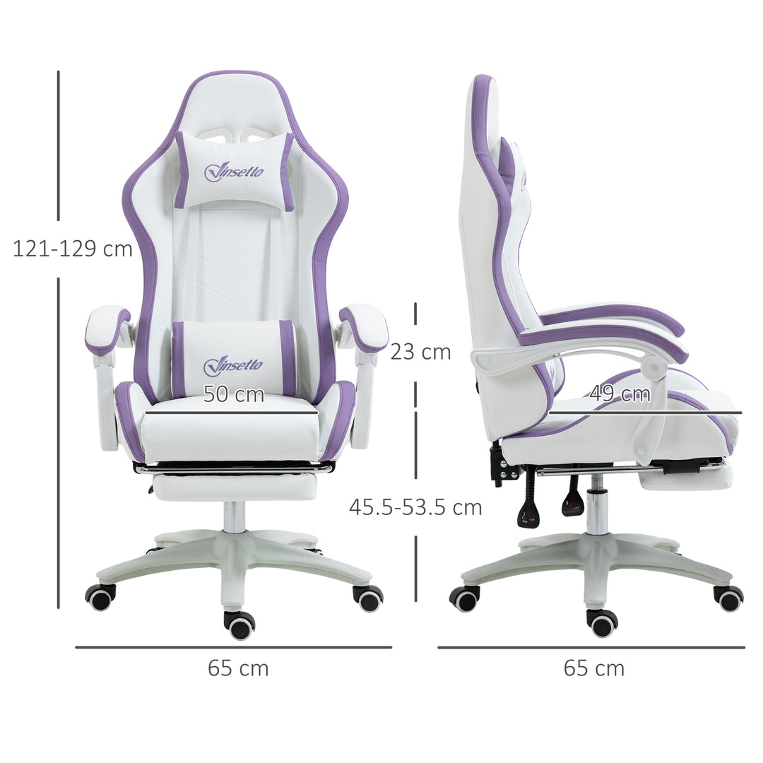 Vinsetto Racing Gaming Chair, Reclining PU Leather Computer Chair with 360 Degree Swivel Seat, Purple