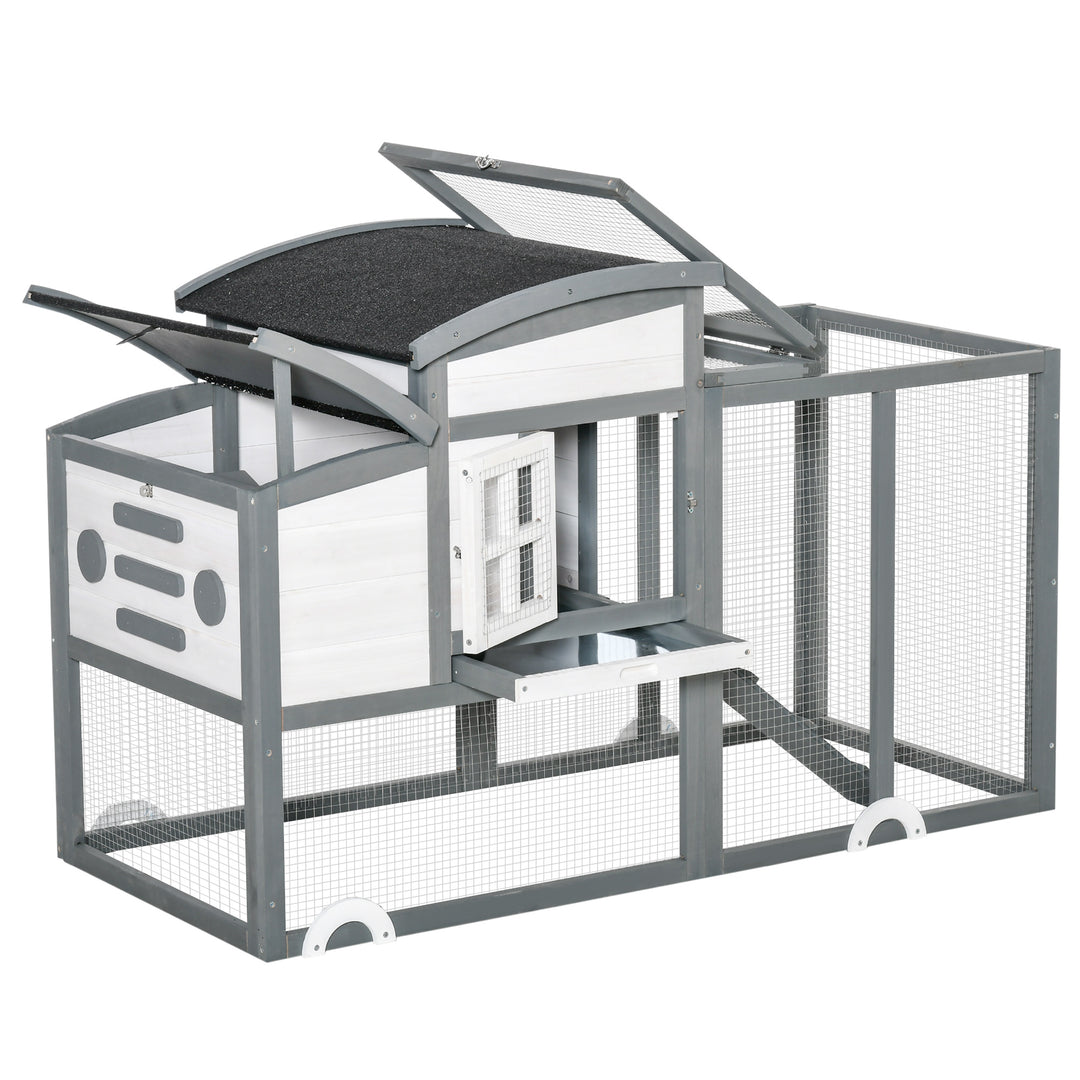 PawHut Deluxe Chicken Coop, Hen House, Wooden Poultry Cage w/ Outdoor Run, Nesting Box, Removable Tray, Openable Roof, 140 x 67 x 88.5cm