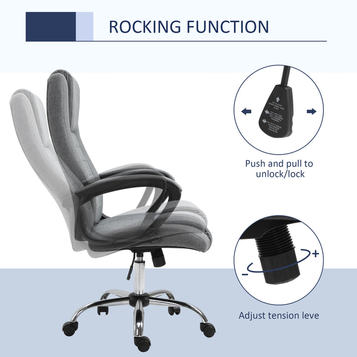 High Back Office Chair 360° Swivel Chair Adjustable Height Tilt Function Linen Deep Grey 62W x 62D x 110-119H cm