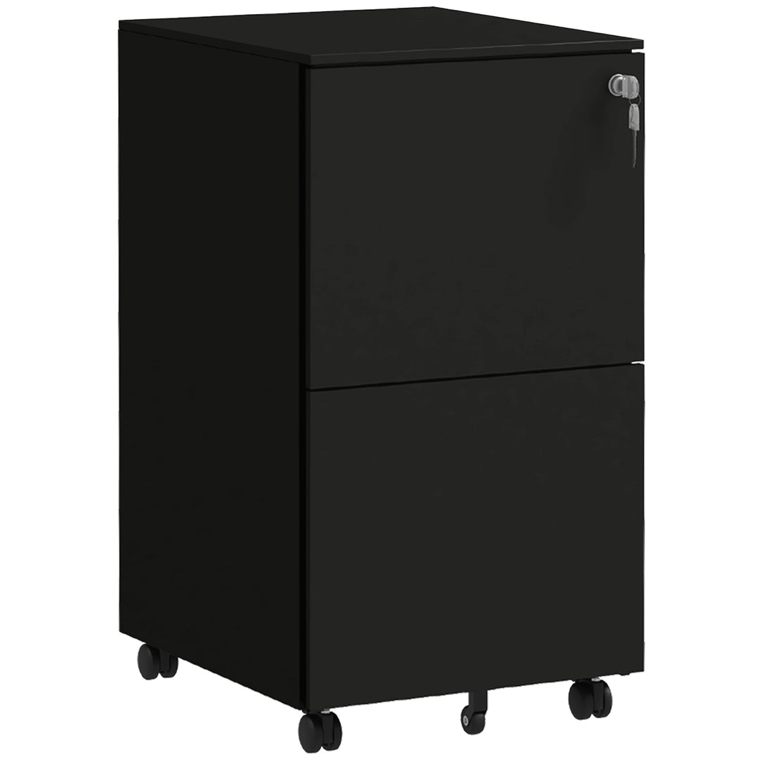 Vinsetto 2-Drawer Vertical Filing Cabinet with Lock, Steel Mobile File Cabinet with Adjustable Hanging Bar for A4, Legal and Letter Size, Black