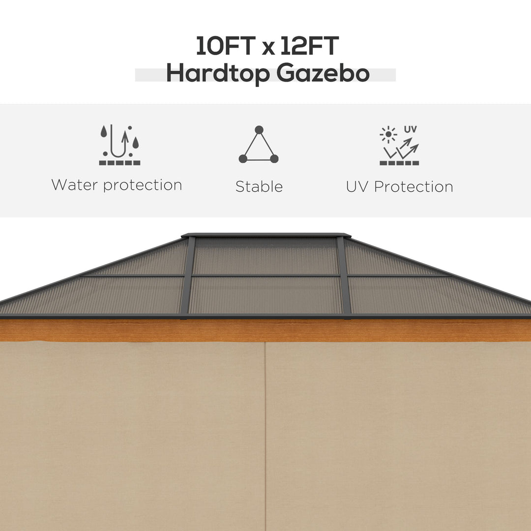 3 x 3.6 m Hardtop Gazebo Canopy with Polycarbonate Roof, Aluminium and Steel Frame, Nettings and Sidewalls for Garden, Patio, Khaki