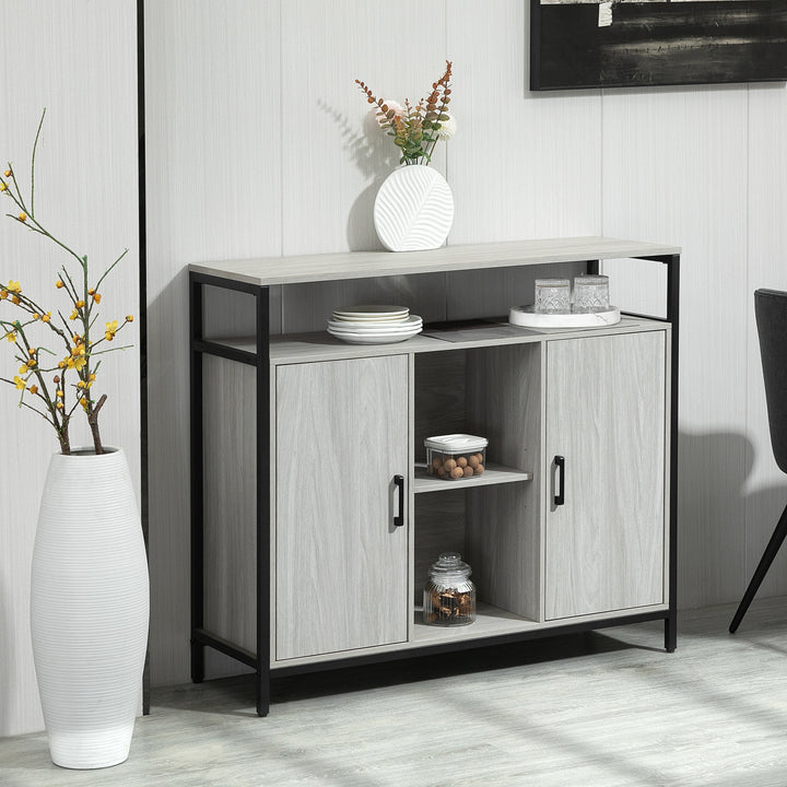 Modern Sideboard, Steel Frame Storage Cabinet with 2 Doors and Adjustable Shelves for Living Room, Hallway, Light Grey