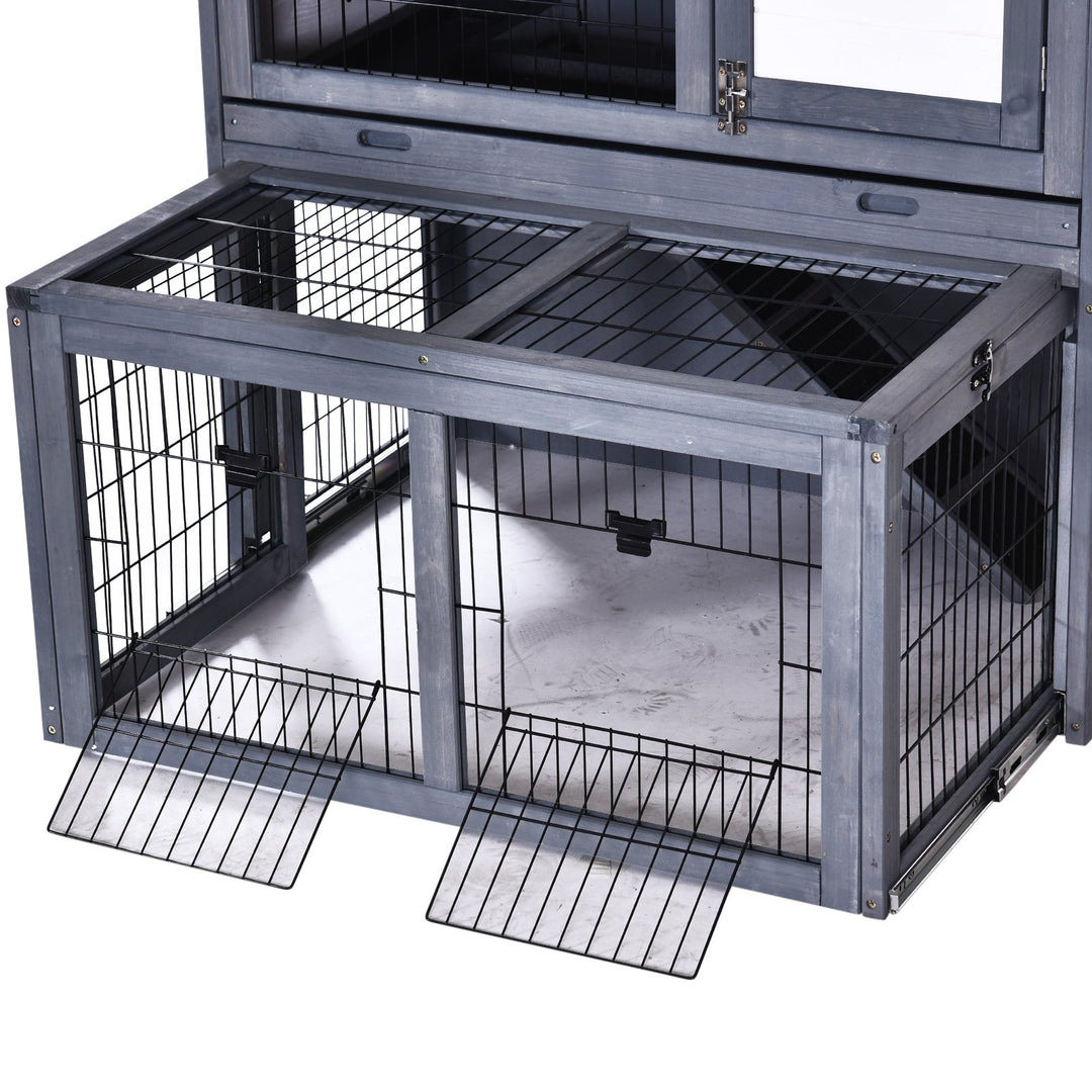 Rabbits 2-Tier Fur Wood Outdoor Hutch Grey