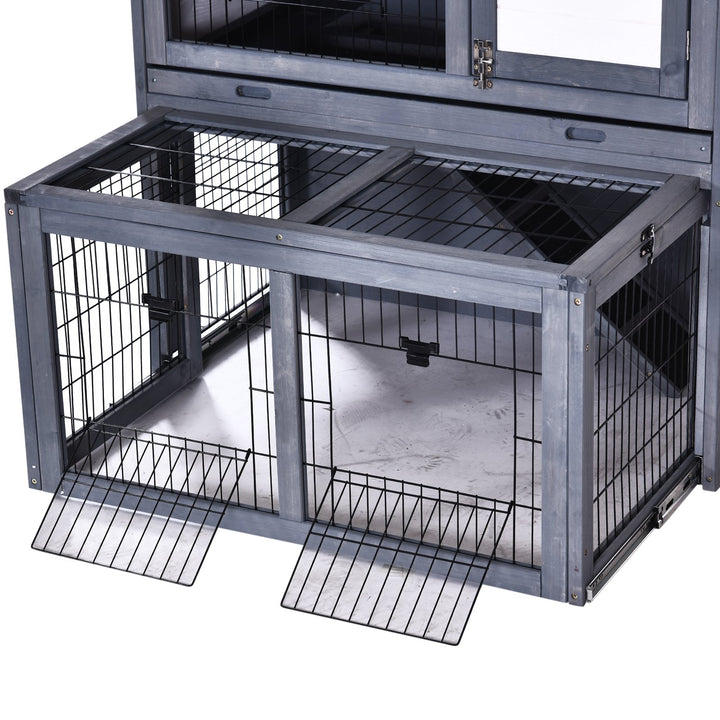 Rabbits 2-Tier Fur Wood Outdoor Hutch Grey
