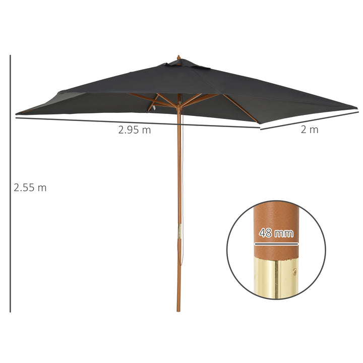 Outsunny Wooden Garden Parasol Umbrella Outdoor Sun Shade Canopy, Dark Grey，2 x 3m