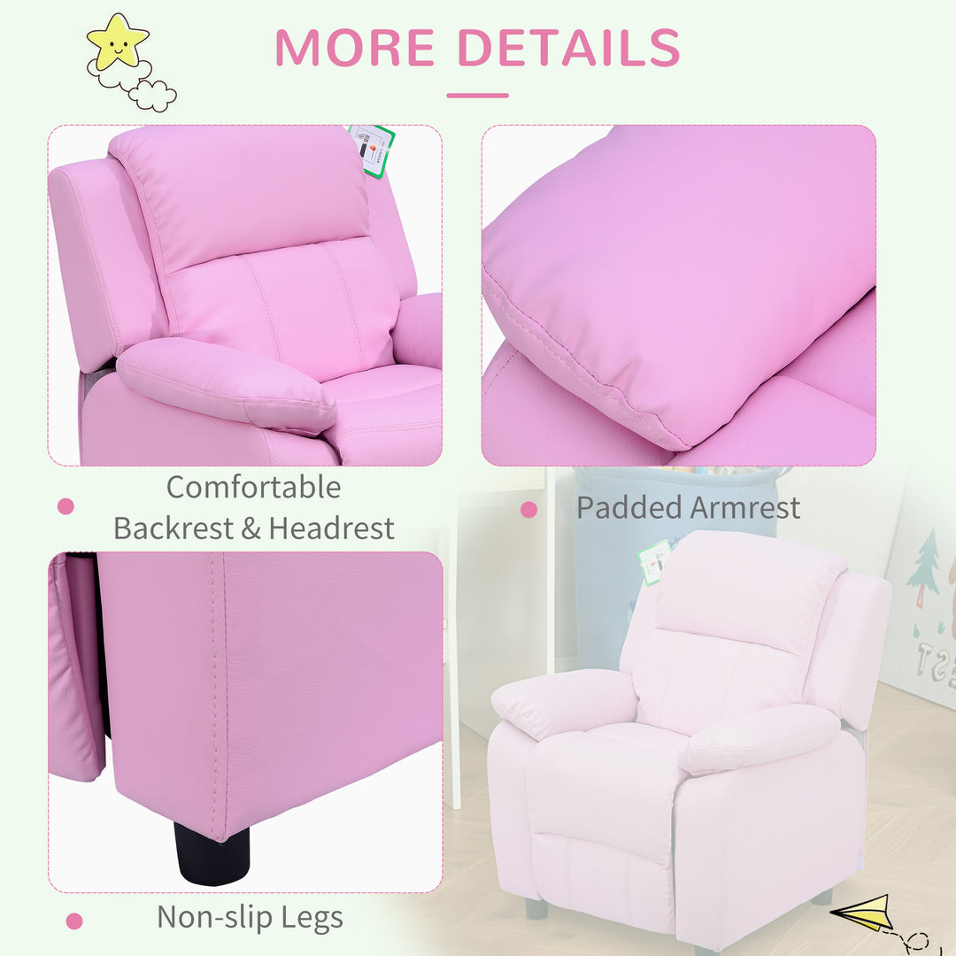 Kids Children Recliner Lounger Armchair Games Chair Sofa Seat PU Leather Look w/ Storage Space on Arms (Pink)