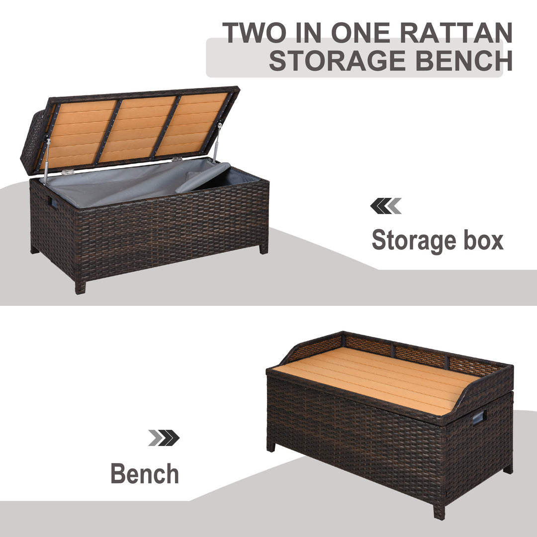 Patio PE Rattan Wicker Storage Basket Box Bench Seat Furniture w/ Cushion Brown