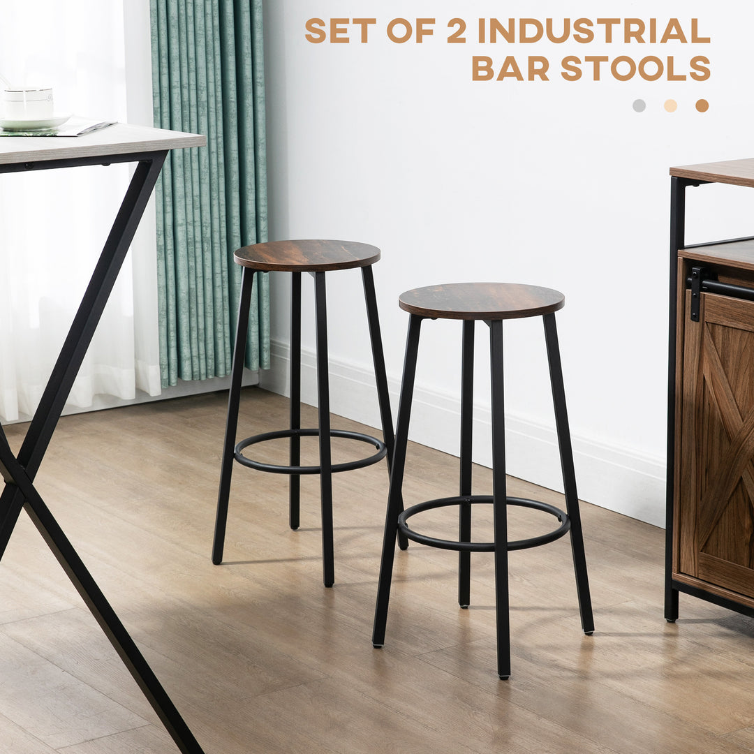 Bar Stools Set of 2, Industrial Breakfast Bar Stools with Round Footrest and Steel Legs for Dining Room, Kitchen, Rustic Brown