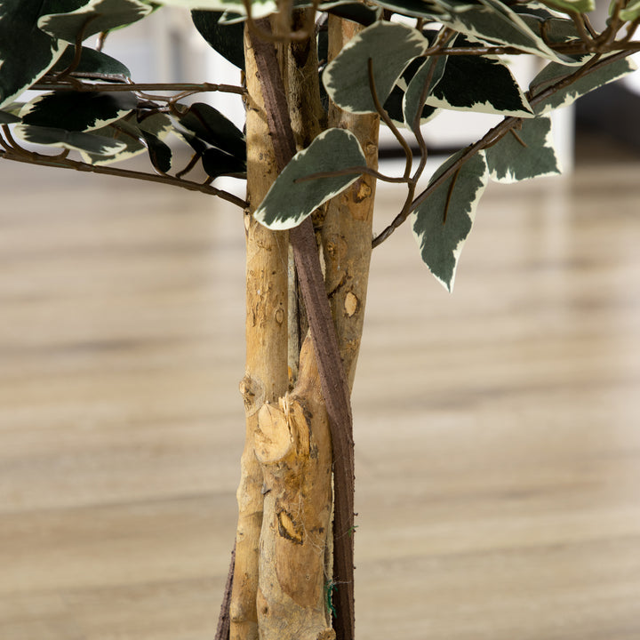 Artificial Ficus Tree in Pot, Fake Plant with Lifelike Leaves and Natural Trunks, Indoor Outdoor, Green