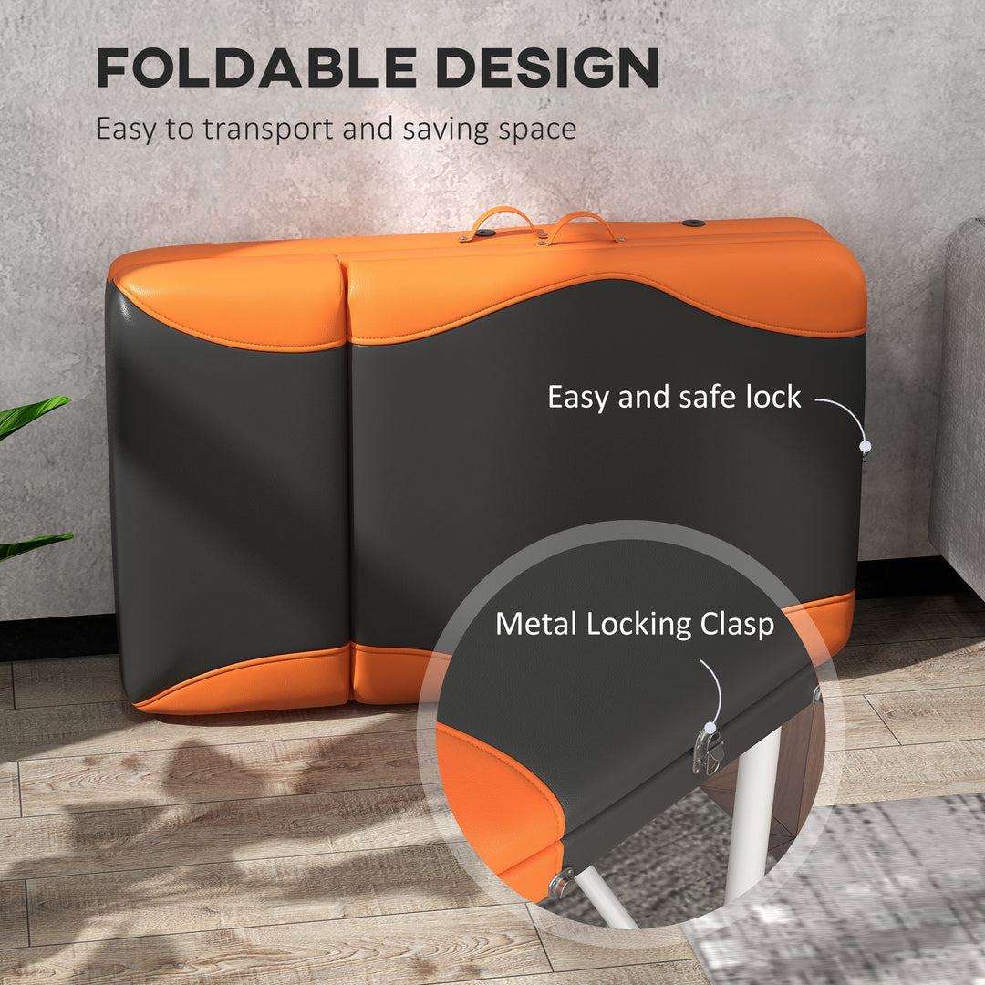 Foldable Massage Table Professional Salon SPA Facial Couch Bed Black and Orange