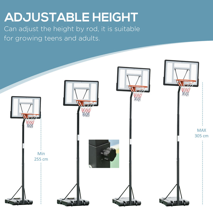 Basketball Hoop Freestanding 255-305cm Hoop Height Adjustable Stand with Backboard Wheels for Teens Adults Black