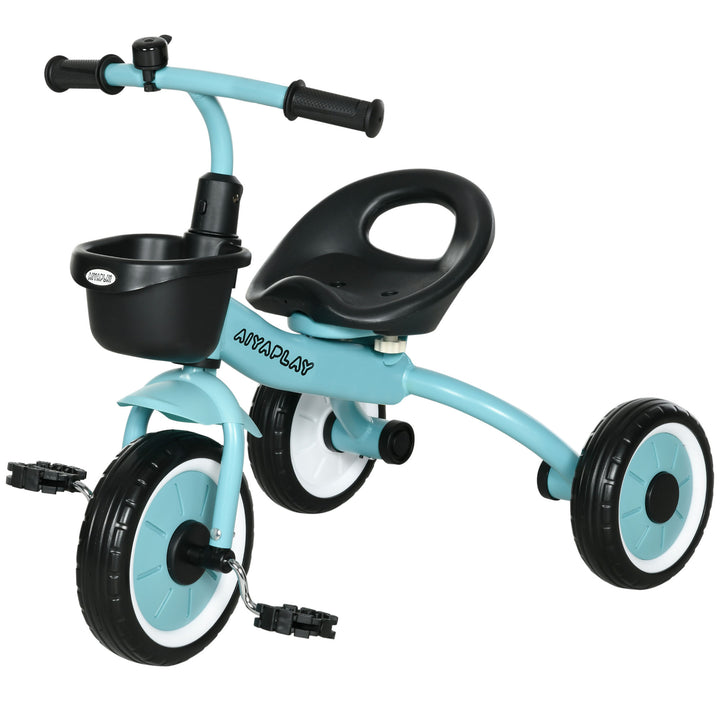 Kids Trike, Tricycle, with Adjustable Seat, Basket, Bell, for Ages 2-5 Years - Blue