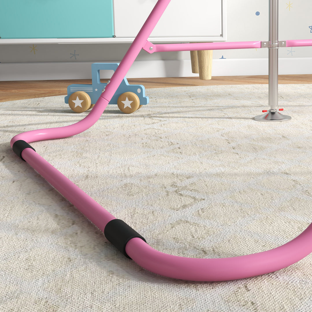 Gymnastics Bar for Kids, Folding Horizontal Bars with Adjustable Height, Training Bar with Triangle Base, Pink