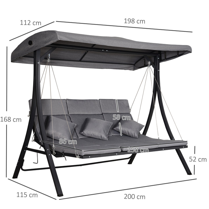 Steel Pipe 3-Seater Outdoor Garden Recliner Swing Chair Grey