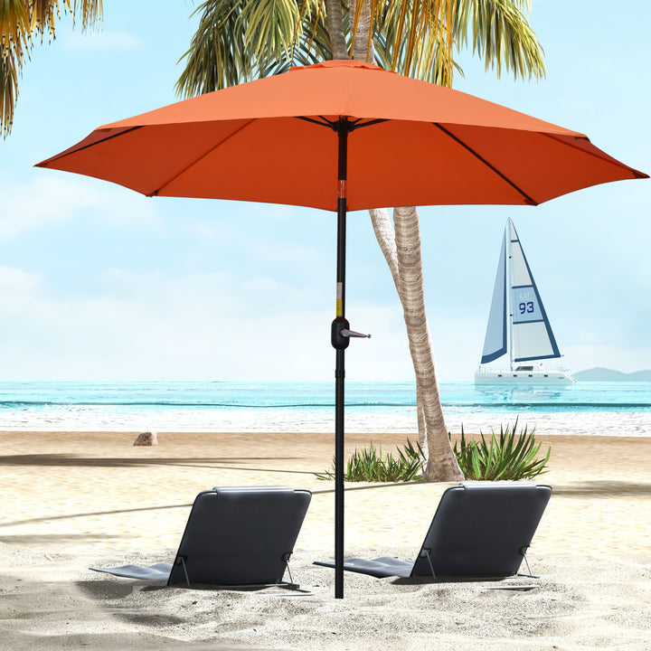 2.6M Patio Parasol Sun Umbrella, Tilt Shade Shelter Canopy with Crank 8 Ribs Aluminium Frame, Orange