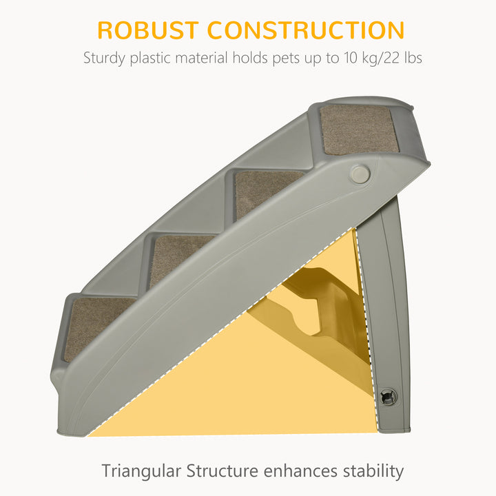 PawHut Foldable Pet Stairs, 4-Step for Cats Small Dogs with Non-slip Mats, 62 x 38 x 49.5 cm, Grey