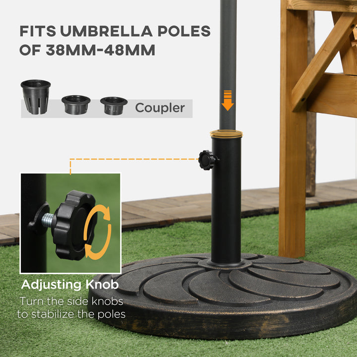 18kg Resin Garden Parasol Base, Round Outdoor Market Umbrella Stand Weight for Poles of Φ38mm to Φ48mm, Bronze