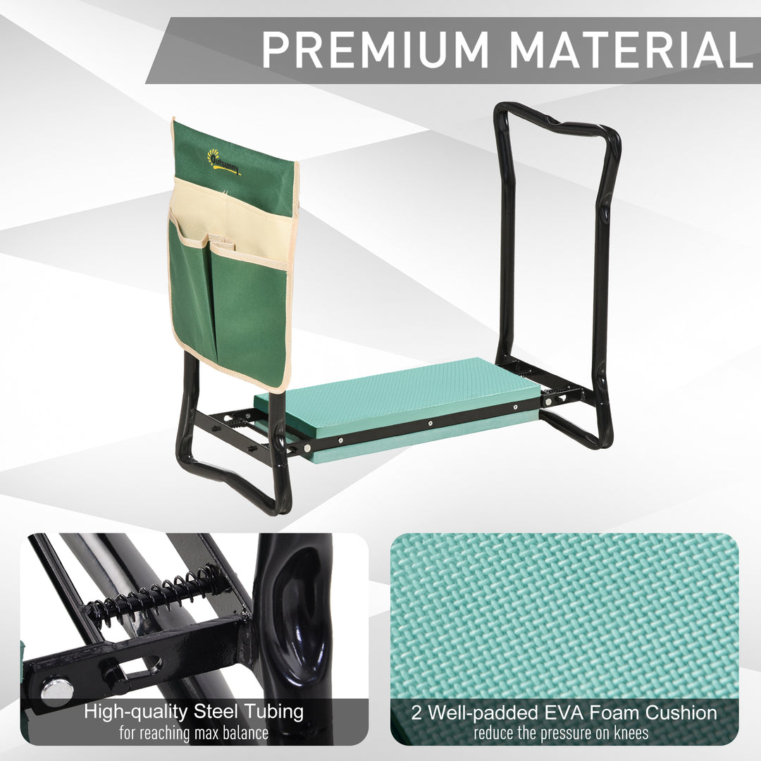 Outsunny Foldable Steel Frame Garden Kneeler Seat w/ Foam Bag Tool Bag Pouch Outdoor Garden Stable Sturdy Assistance Versatile Use