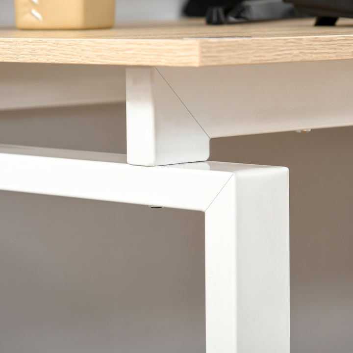 L-Shaped Home Office Writing Desk with Storage Shelf, Drawer, Corner PC Table Computer Workstation, Oak Beige White