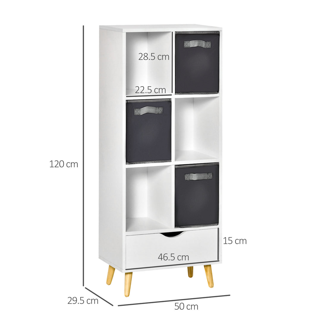 HOMCOM Modern Bookcase with 6 Cubes, Bookshelf, Free Standing Display Cabinet, Storage Unit for Home, Office, Living Room, Study, White