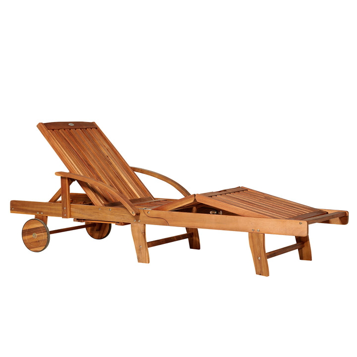 Outdoor Garden Patio Wooden Sun Lounger Foldable Recliner Deck Chair Day Bed Furniture with Wheels