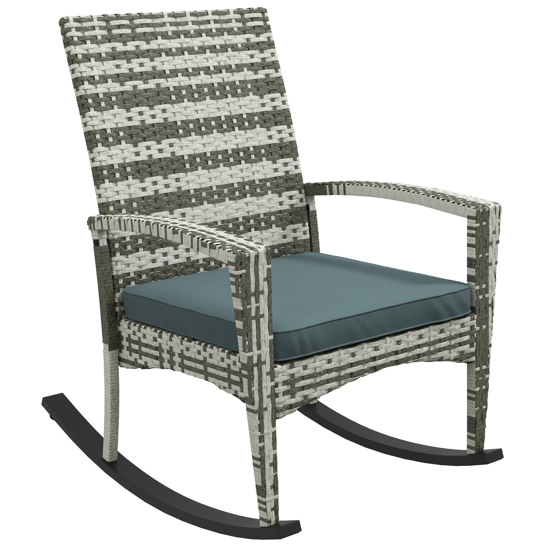 Rattan Rocking Chair Rocker Garden Furniture Seater Patio Bistro Relaxer Outdoor Wicker Weave with Cushion - Light Grey