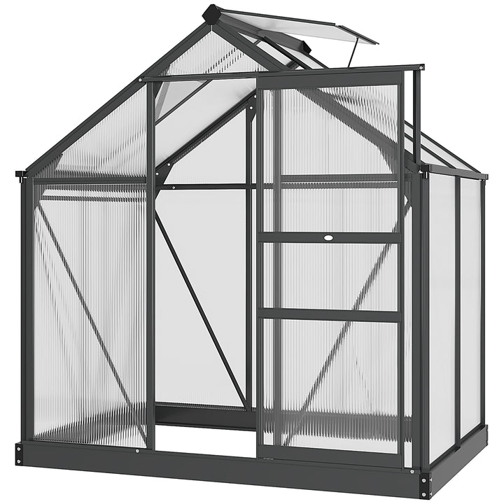 Outsunny Clear Polycarbonate Greenhouse Large Walk-In Green House Garden Plants Grow Galvanized Base Aluminium Frame with Slide Door, 6 x 4ft