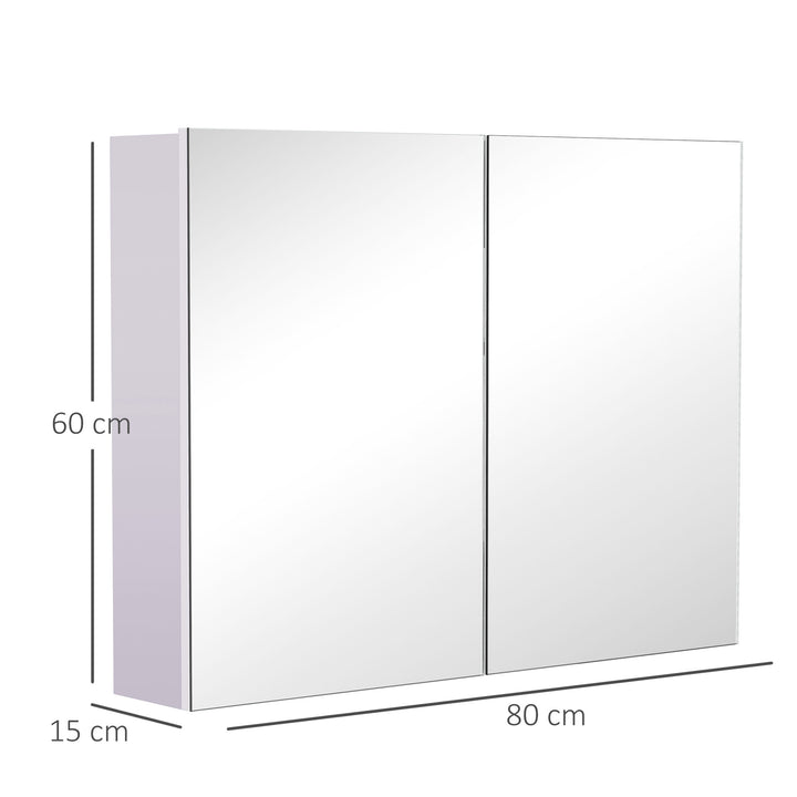 Double Door Wall Mounted Glass Mirror Cabinet Modern Storage Unit Bathroom Shelf Organiser Waterproof Wooden Frame 80Lx60Hx15D(cm)