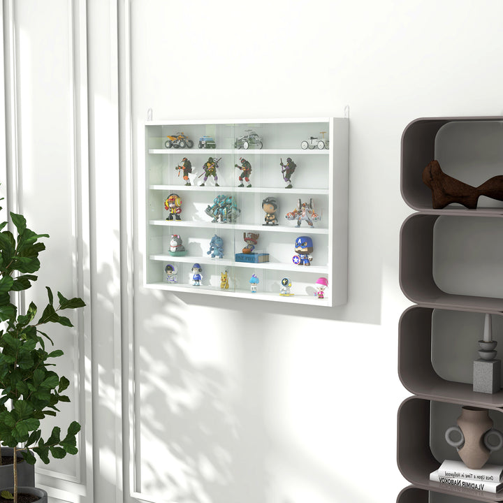 5-Tier Wall Display Shelf Unit Cabinet w/ 4 Adjustable Shelves Glass Doors Home Office Ornaments 60x80cm White