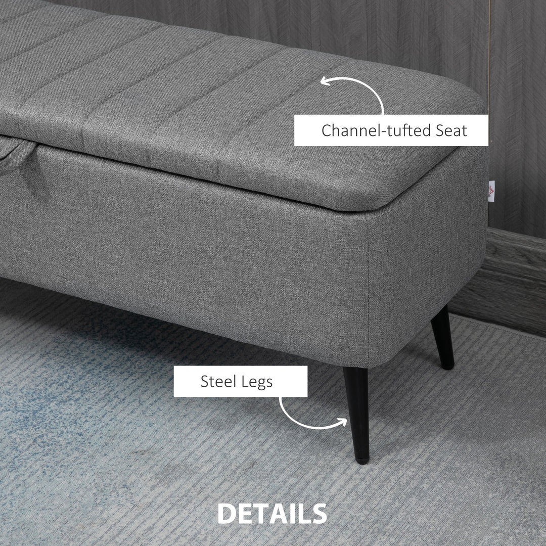 Storage Ottoman with Flip Top, Rectangular Upholstered Bench, Footstool with Steel Legs, Grey