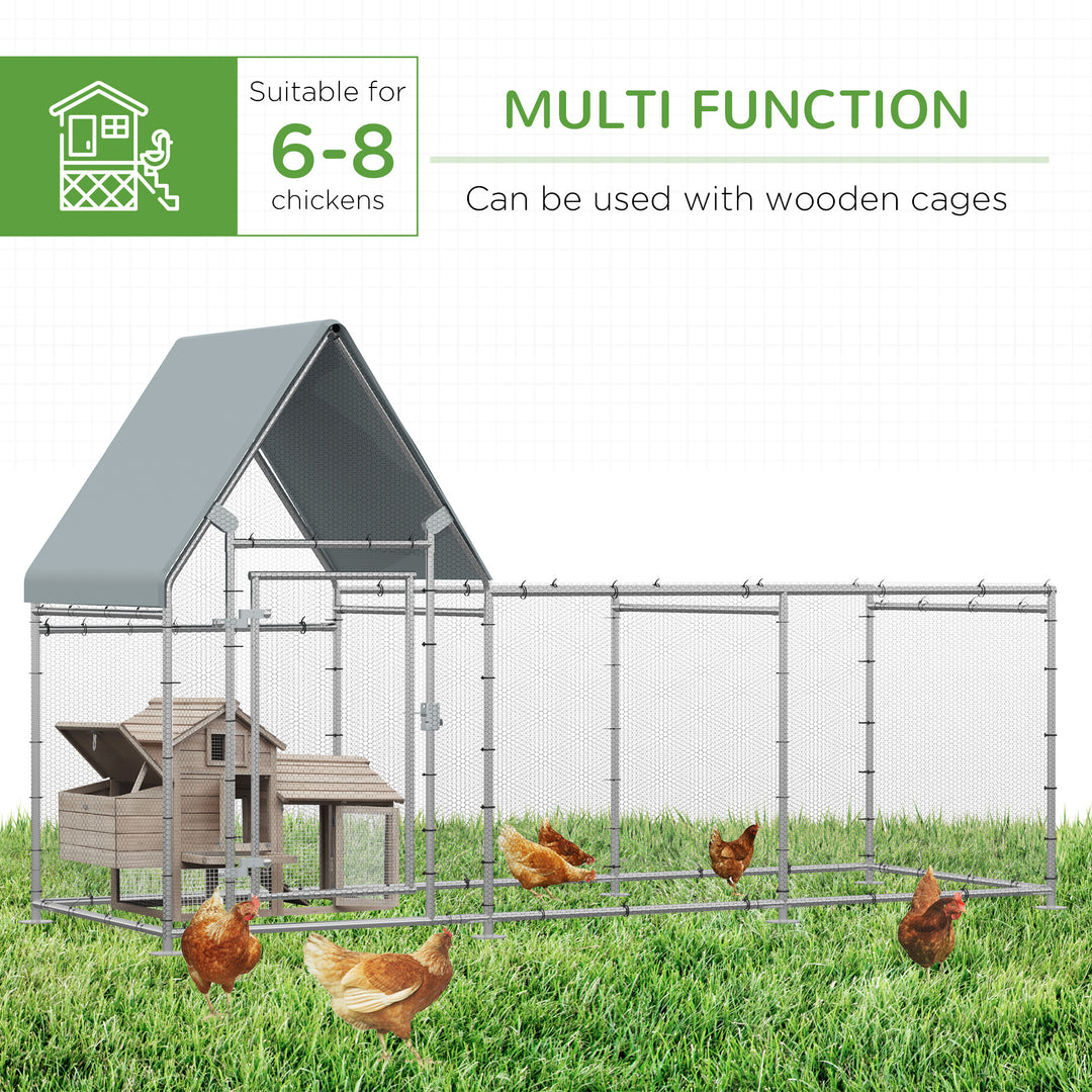 PawHut Walk In Chicken Run, Large Galvanized Chicken Coop, Hen Poultry House Cage, Rabbit Hutch Metal Enclosure with Water-Resist Cover